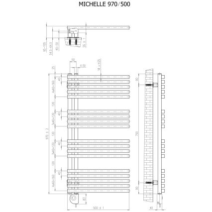 Vertaduro - Badkamerradiator met thermostaat MICHELLE 600W 97 x 50 cm, wit