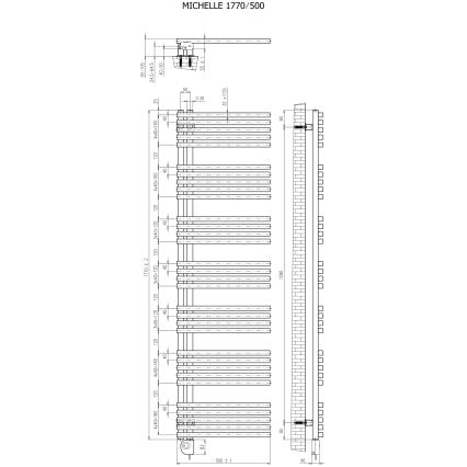 Vertaduro - Badkamerradiator met thermostaat MICHELLE 900 W 177 x 50 cm zwart