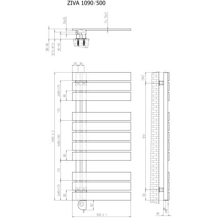 Vertaduro - Badkamerradiator met thermostaat ZIVA 500 W 109 x 50 cm wit