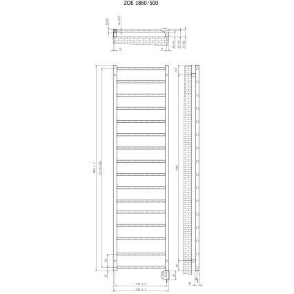 Vertaduro - Badkamerradiator ZOE met thermostaat, 400 W, 186 x 50 cm, wit