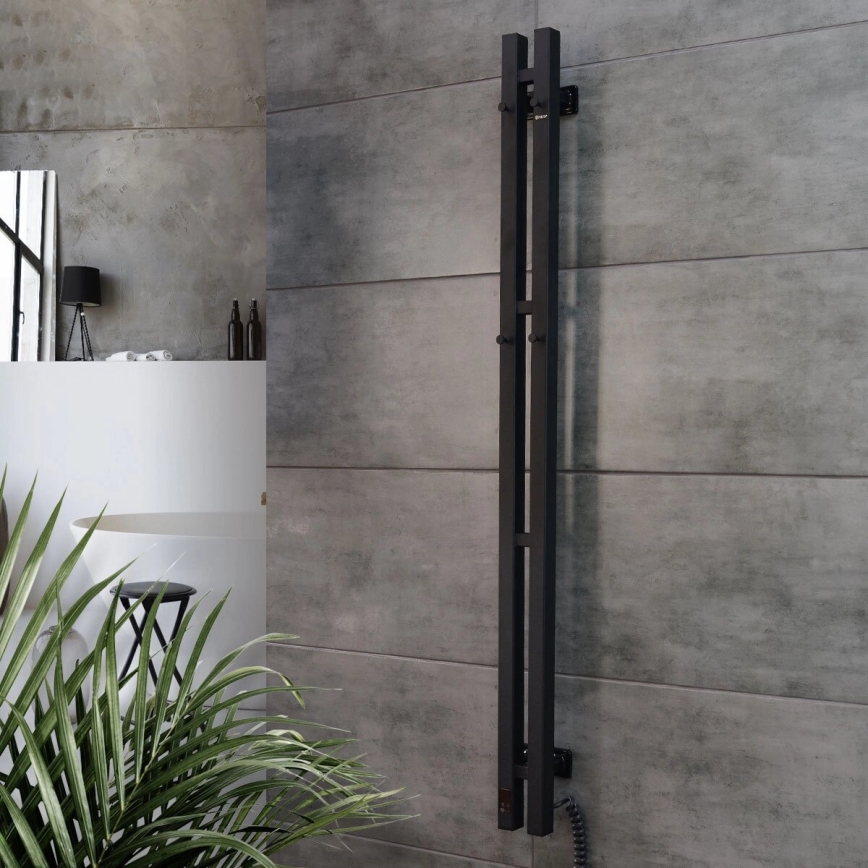 Vertaduro - Elektrische handdoekradiator met thermostaat VEO 70W/230V 120x9 cm IP44 zwart rechts