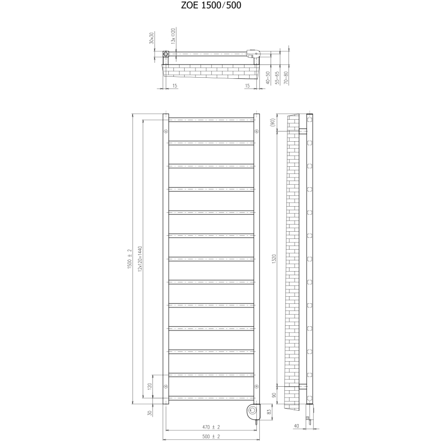 Vertaduro - Radiateur de salle de bains avec thermostat ZOE 400W 150x50 cm anthracite