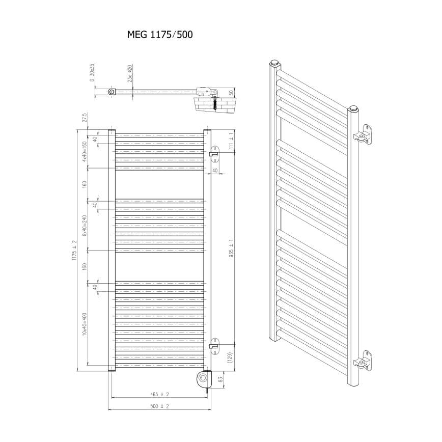 Vertaduro - Radiateur sèche-serviettes avec thermostat MEG 600 W 118 x 50 cm anthracite