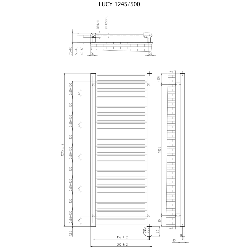 Vertaduro - Radiateur sèche-serviettes thermostatique LUCY 600 W 125 x 50 cm blanc