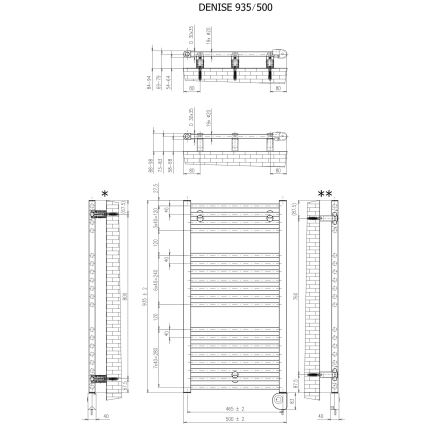 Vertaduro - Sèche-serviettes avec thermostat DENISE 400 W 94 x 50 cm blanc