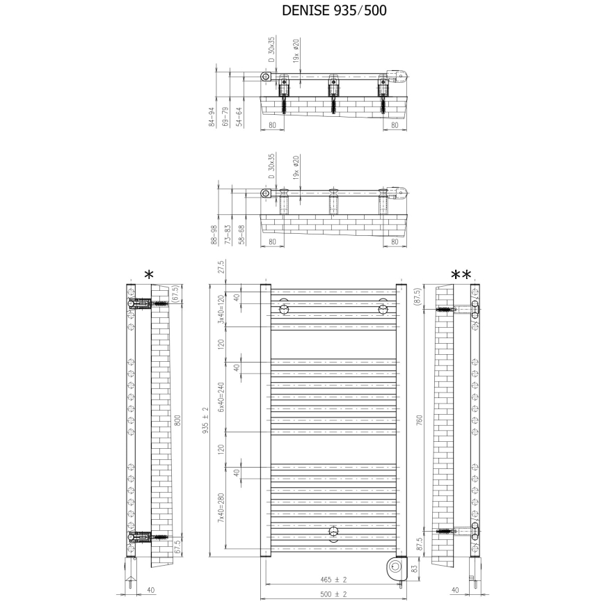 Vertaduro - Sèche-serviettes avec thermostat DENISE 400W 94x50 cm anthracite
