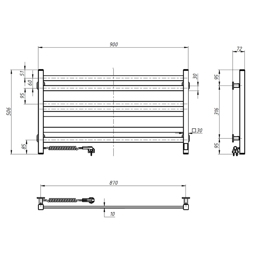 Vertaduro - Sèche-serviettes électrique avec thermostat AVA 181W/230V 50x90 cm IP44 blanc, côté gauche