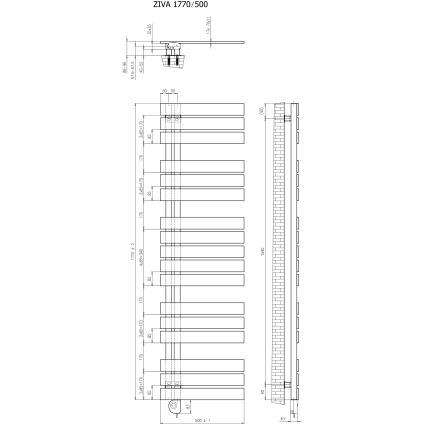 Vertaduro - Sèche-serviettes ZIVA avec thermostat, 800 W, 177x50 cm, blanc