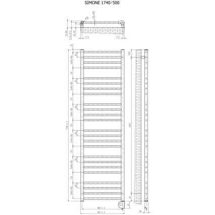 Vertaduro - SIMONE badkamerradiator met thermostaat, 600 W, 174 x 50 cm, taupe