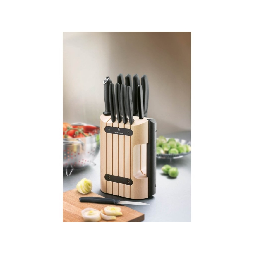 Victorinox - Ensemble de 12 couteaux de cuisine avec bloc SWISS CLASSIC hêtre/beige