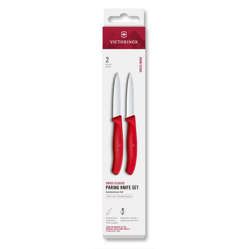 Victorinox - Ensemble de 2 couteaux à légumes SWISS CLASSIC, lame 8 cm, rouge