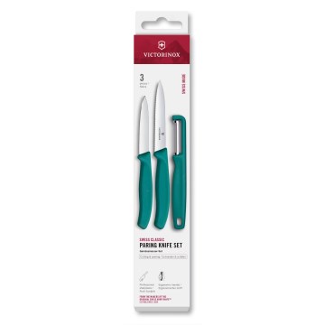 Victorinox - Ensemble de couteaux de cuisine avec épluche-légumes SWISS CLASSIC, 3 pièces, turquoise