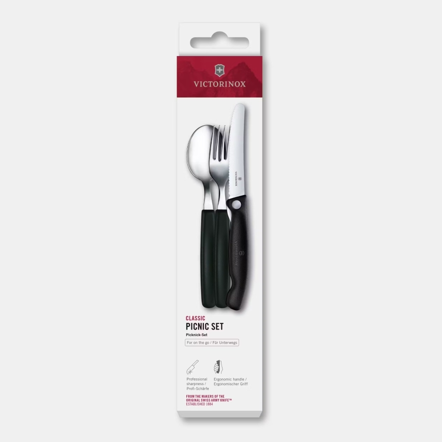 Victorinox - Ensemble de couverts de pique-nique SWISS CLASSIC, 3 pièces, noir