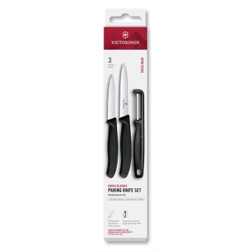Victorinox - Ensemble SWISS CLASSIC de 3 couteaux de cuisine avec épluche-légumes, noir
