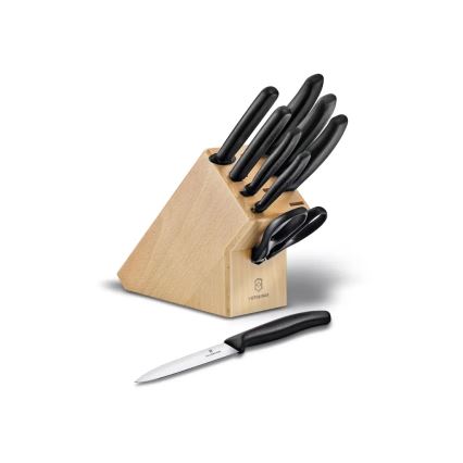 Victorinox - Set de 10 couteaux de cuisine SWISS CLASSIC avec bloc en hêtre, beige