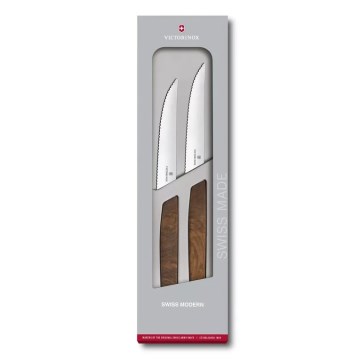 Victorinox - Set van 2 steakmessen SWISS MODERN, 12 cm, notenhout