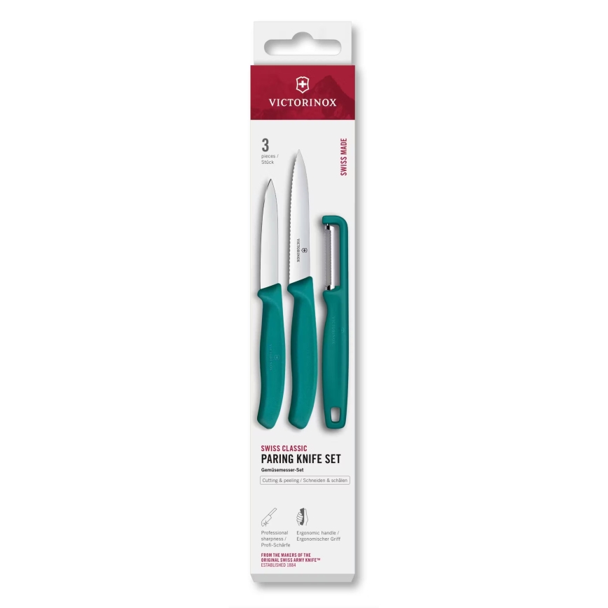 Victorinox - SWISS CLASSIC 3-delige set keukenmessen met dunschiller, turkoois