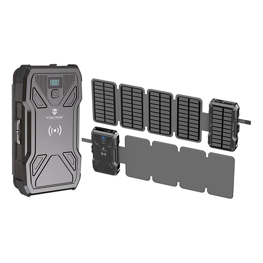 Viking - Batterie externe avec lampe torche LED intégrée, recharge sans fil et panneau solaire, Power Delivery 22,5 W / 20 000 mAh