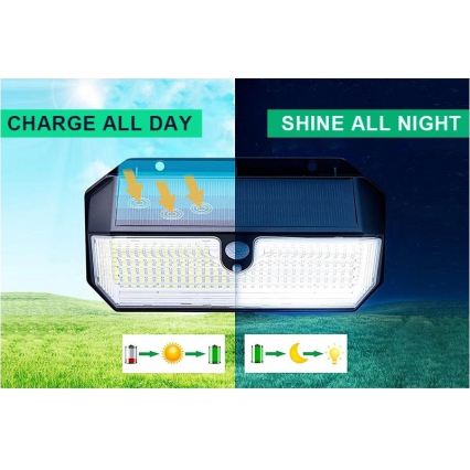 Viking - LED zonne-wandlamp met sensor LED/2W/3,7V IP65 6000K 2200 mAh
