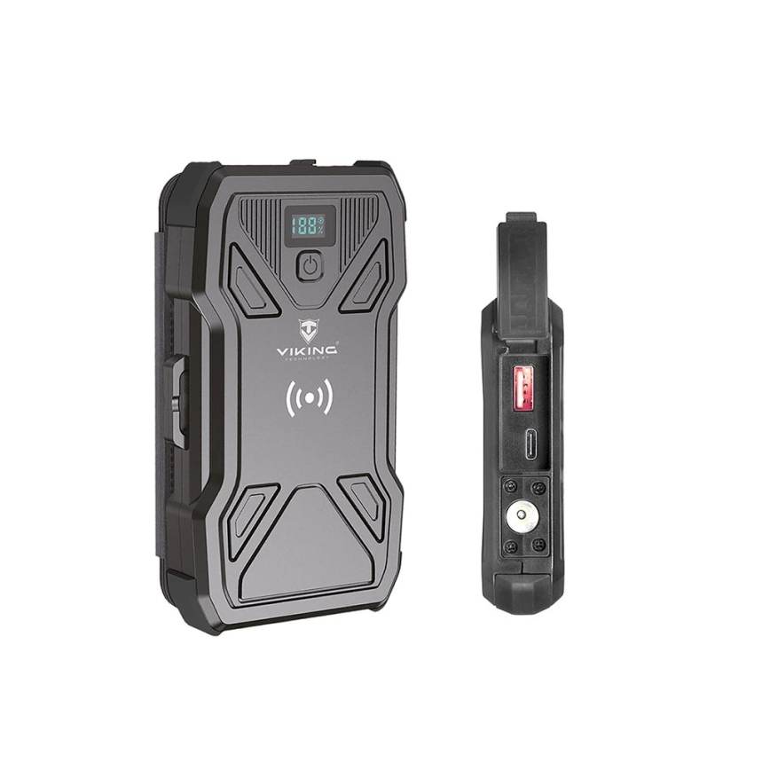 Viking - Batterie externe 10 000 mAh avec lampe torche LED intégrée, charge sans fil et panneau solaire, Power Delivery 22,5 W