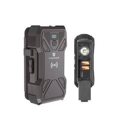 Viking - powerbank met LED-zaklamp, draadloos opladen en zonnepaneel, Power Delivery 22,5 W / 30000 mAh