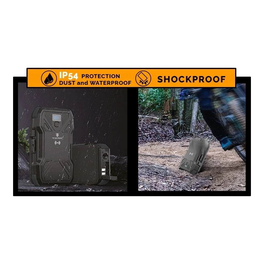 Viking - powerbank met LED-zaklamp, draadloos opladen en zonnepaneel, Power Delivery 22,5 W / 30000 mAh