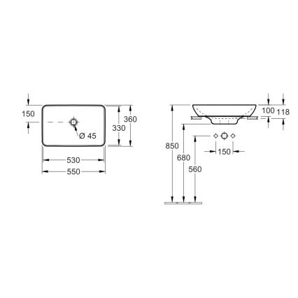 Villeroy & Boch 41135501 - Opzetwastafel VENTICELLO 55,5x36 cm keramiek/wit