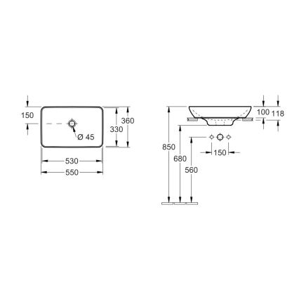 Villeroy & Boch 411355R1 - Opzetwastafel VENTICELLO 55,5x36 cm keramiek/wit