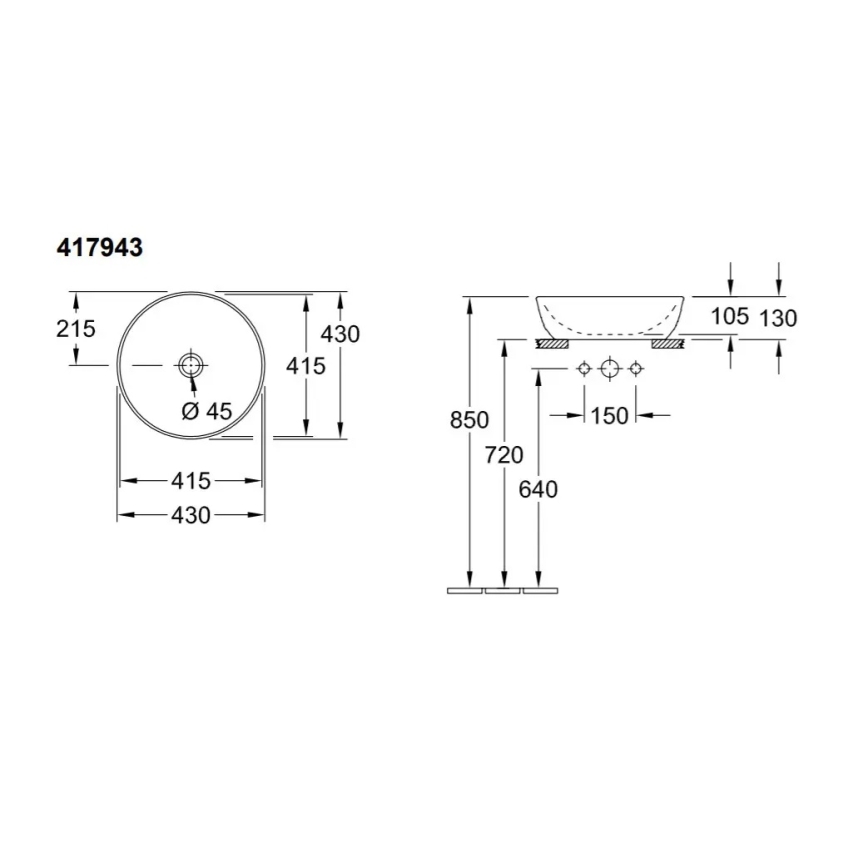 Villeroy & Boch 41794301 - Vasque à poser ARTIS Ø 43 cm céramique/blanc