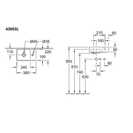 Villeroy & Boch 43003L01 - Lavabo suspendu AVENTO 36 x 22 cm, céramique/blanc