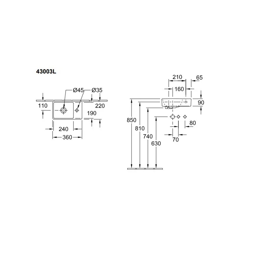 Villeroy & Boch 43003L01 - Lavabo suspendu AVENTO 36 x 22 cm, céramique/blanc