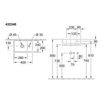 Villeroy & Boch 43234001 - Wandgemonteerde wastafel MEMENTO 40x26 cm keramiek/wit