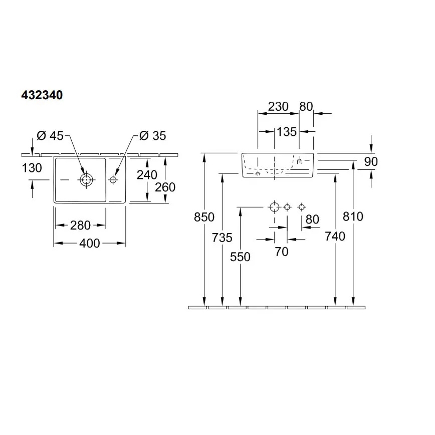 Villeroy & Boch 43234001 - Wandgemonteerde wastafel MEMENTO 40x26 cm keramiek/wit
