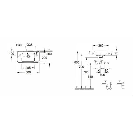 Villeroy & Boch 4342R501 - Lavabo suspendu O.NOVO 50x25 cm céramique/blanc