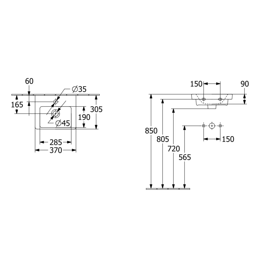 Villeroy & Boch 43703701 - Hangende wastafel SUBWAY 37x30,5 cm keramiek/wit