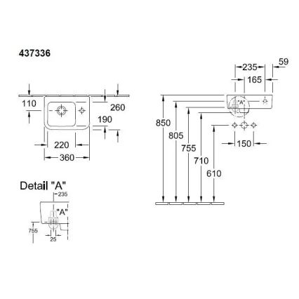 Villeroy & Boch 43733601 - Wandgemonteerde wastafel ARCHITECTURA 36 x 26 cm keramiek/wit