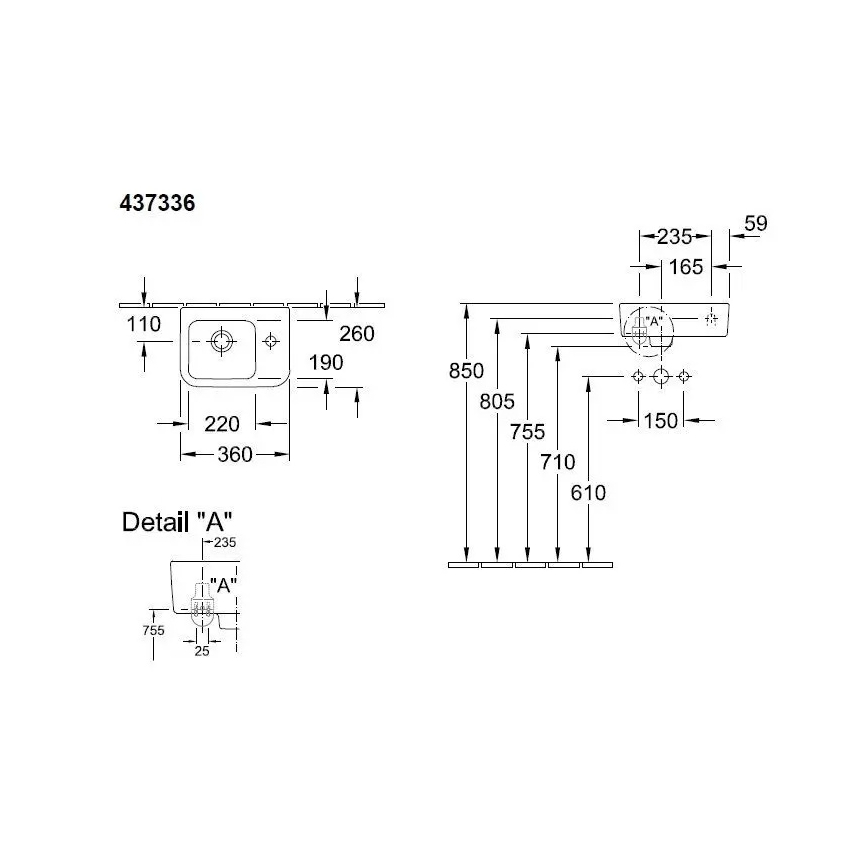 Villeroy & Boch 43733601 - Wandgemonteerde wastafel ARCHITECTURA 36 x 26 cm keramiek/wit