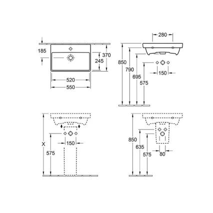 Villeroy & Boch 4A005501 - Lavabo mural AVENTO 55x37 cm céramique/blanc