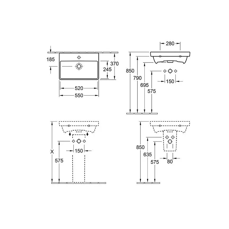 Villeroy & Boch 4A005501 - Lavabo mural AVENTO 55x37 cm céramique/blanc