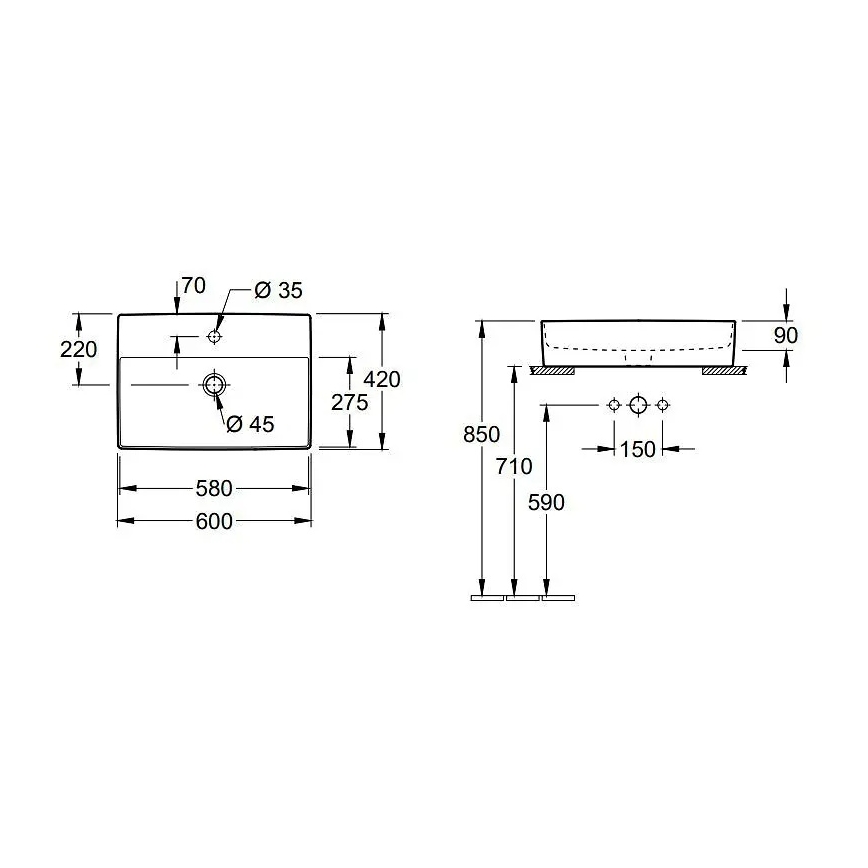 Villeroy & Boch 4A076001 - Vasque à poser MEMENTO 60x42 cm céramique/blanc