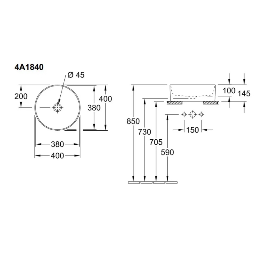 Villeroy & Boch 4A184001 - Lavabo à poser COLLARO Ø 40 cm céramique/blanc