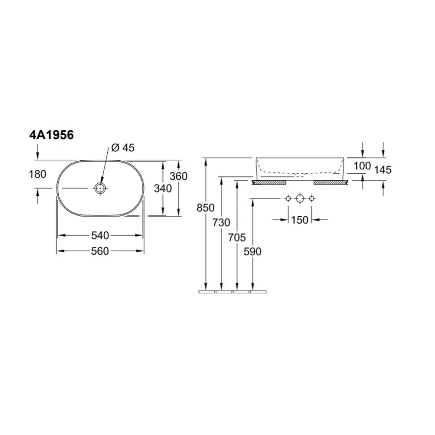 Villeroy & Boch 4A195601 - Vasque à poser COLLARO 56 x 36 cm, céramique, blanc