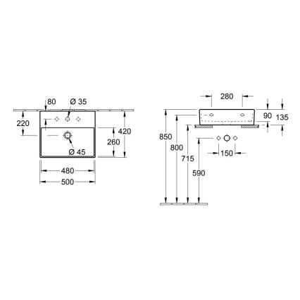 Villeroy & Boch 4A225G01 - Lavabo suspendu/à poser sur plan MEMENTO 50x42cm céramique/blanc