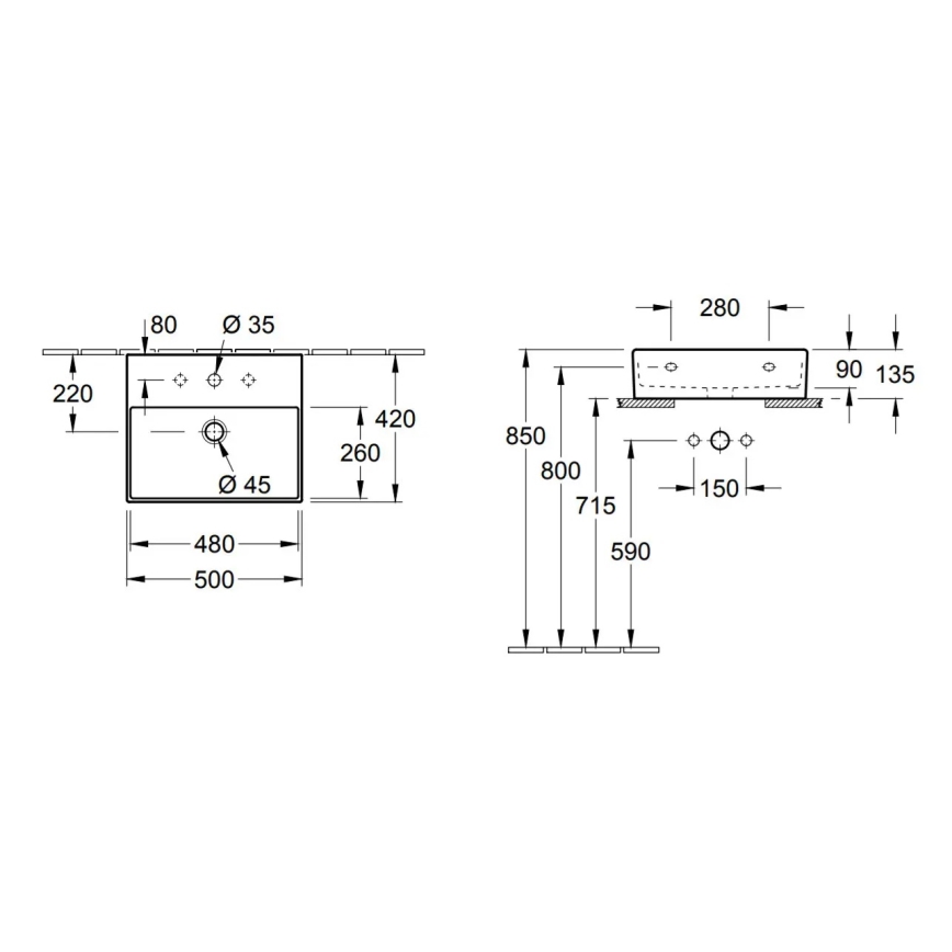 Villeroy & Boch 4A225G01 - Lavabo suspendu/à poser sur plan MEMENTO 50x42cm céramique/blanc