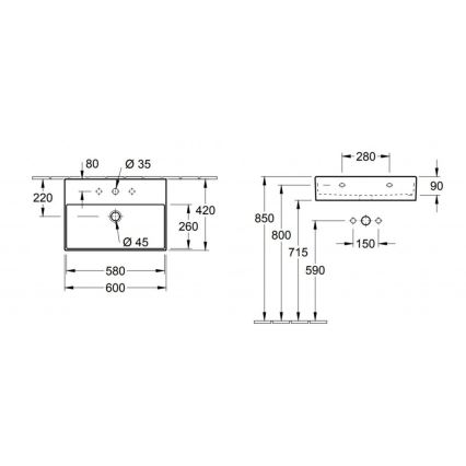 Villeroy & Boch 4A226001 - Wandgemonteerde wastafel MEMENTO 60 x 42 cm keramiek/wit