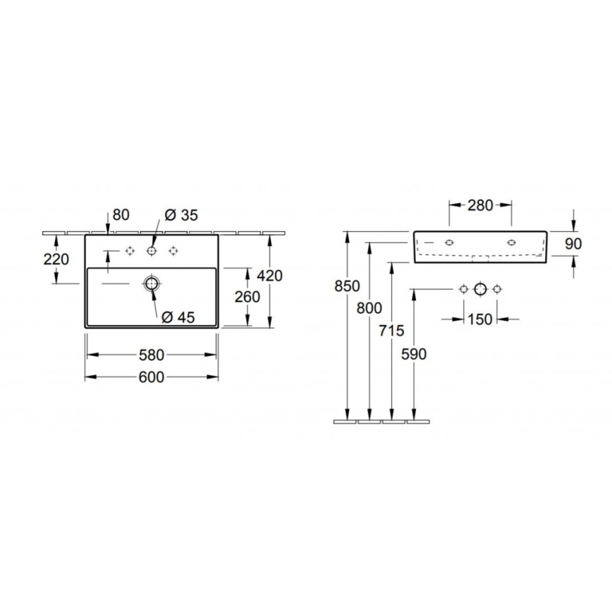 Villeroy & Boch 4A226001 - Wandgemonteerde wastafel MEMENTO 60 x 42 cm keramiek/wit