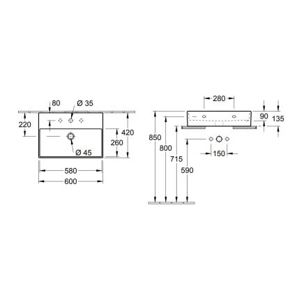 Villeroy & Boch 4A226G01 - Lavabo mural/à poser MEMENTO 60x42 cm céramique/blanc