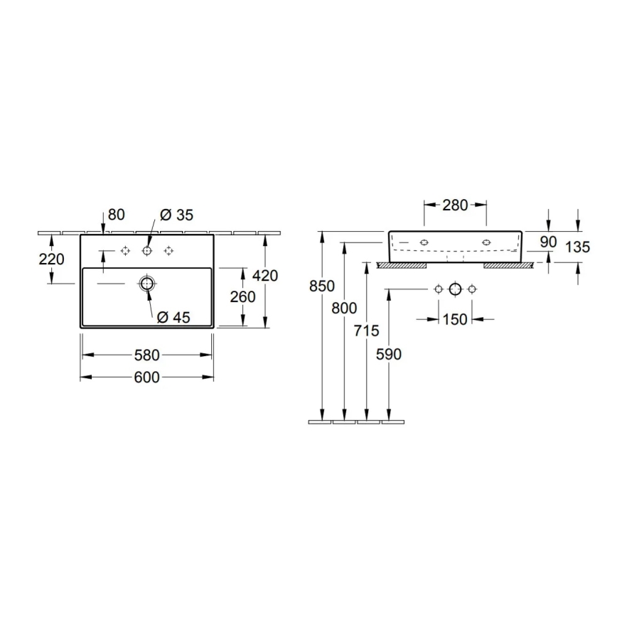 Villeroy & Boch 4A226G01 - Wand-/opbouwwastafel MEMENTO 60x42 cm keramiek/wit