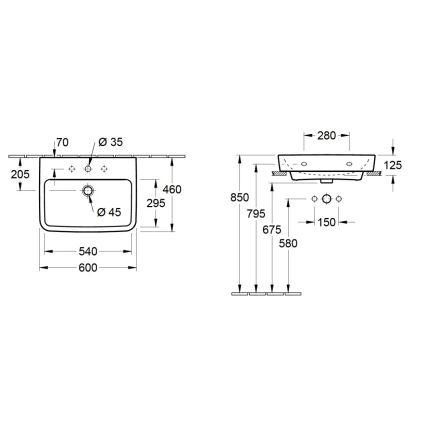 Villeroy & Boch 4A416G01 - Wandgemonteerde wastafel O.NOVO 60 x 46 cm keramiek/wit