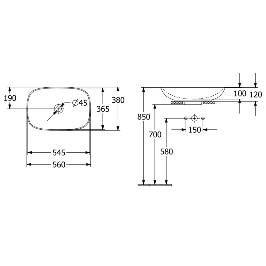 Villeroy & Boch 4A490001 - Opzetwastafel LOOP&FRIENDS 56x38 cm keramiek/wit